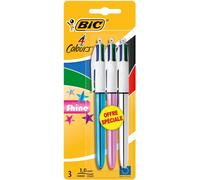 BIC Shine Retractable Ballpoint Pen Blister Pack of 3 Assorted Colours 3 count (