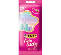 BIC Twin Lady Rasoi usa e getta da donna con due lame in acciaio inossidabile di alta qualità, testa stretta precisa e manico leggero colorato, confezione da 10