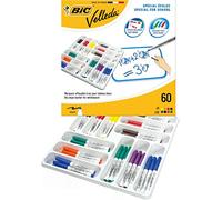 BIC Velleda 1741 Pennarelli per lavagna bianca cancellabili a secco, punta conica media, colori assortiti, confezione da 60