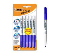 BIC Velleda 1741 Pennarelli per Lavagna Bianco Cancellabili a Secco, Punta Conica Media, Blu, Blister Formato Speciale di 5
