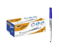 BIC Velleda, Pennarelli Blu Lavagna Bianca, Pennarelli Cancellabili con Punta Media Tonda, 4,5 mm, Confezione da 12, Fornitura Cancelleria Scuola e Ufficio