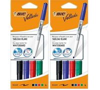 BIC Velleda Pennarelli Lavagna Bianca, Colori Assortiti, Pennarelli Cancellabili con Punta Media Tonda, Pacco da 8 Marcatori, Fornitura Cancelleria Scuola