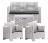 Bica Salotto da Giardino Completo Nebraska Finitura Effetto Rattan Bianco