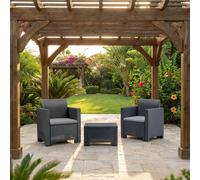 BICA Salotto da Giardino con 2 Poltrone e Tavolino con Cuscini in Rattan PE colore Antracite - Nebraska