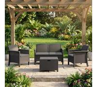 BICA Salotto da Giardino con Divano 2 Posti 2 Poltrone e Tavolino con Cuscini in Rattan PE colore Antracite - Venezia 2