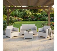 BICA Salotto da Giardino con Divano 2 Posti 2 Poltrone e Tavolino con Cuscini in Rattan PE colore Bianco