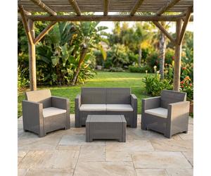 BICA Salotto da Giardino con Divano 2 Posti 2 Poltrone e Tavolino con Cuscini in Rattan PE colore Tortora - Nebraska 2