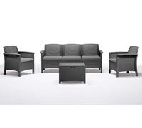 BICA Set Venezia 3 - Set Mobili da Esterno 2 Poltrone, 1 Sofa 3 posti, Tavolino Contenitore e Cuscini per la Seduta, Grafite