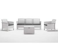 BICA Set Venezia 3 - Set Mobili da Esterno 2 Poltrone, 1 Sofa 3 posti, Tavolino Contenitore e Cuscini per la Seduta, Bianco