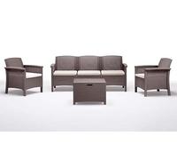 BICA Set Venezia 3 - Set Mobili da Esterno 2 Poltrone, 1 Sofa 3 posti, Tavolino Contenitore e Cuscini per la Seduta, Taupe