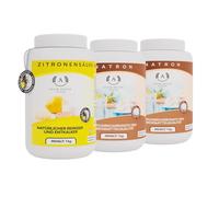 Bicarbonato di sodio, 2 x 1 kg + acido citrico, set da 1 kg, detergente naturale per uso alimentare, E500ii E330, detergente per la casa, per la cucina, il bagno e la lavatrice