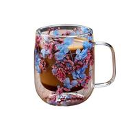Bicchiere a doppia parete, da caffè botanica, floreale trasparente, design isolante termico, manico comodo, per bevande fredde e calde, regalo di compleanno, picnic, patio, giardino, casa