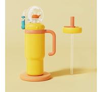 Bicchiere a fontana in acciaio inox con manico, due coperchi, a prova di fuoriuscite, lavabile in lavastoviglie, carino e perfetto per bambini, adolescenti e adulti. Tazza con balena, 710 ml (giallo)
