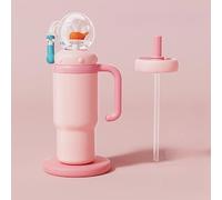Bicchiere a fontana in acciaio inox con manico, due coperchi, a prova di fuoriuscite, lavabile in lavastoviglie, carino e perfetto per bambini, adolescenti e adulti. Tazza con balena, 710 ml (rosa)
