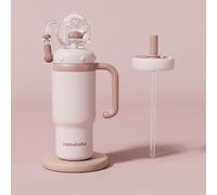 Bicchiere a fontana in acciaio inox con manico, due coperchi, a prova di fuoriuscite, lavabile in lavastoviglie, carino e perfetto per bambini, adolescenti e adulti. Tazza con balena, 710 ml (grigio)