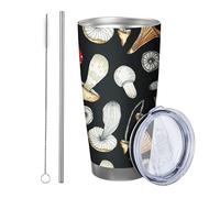 Bicchiere a fungo Confezione da 1 Pianta Modello Divertente Sfondo Nero Cartone Animato Botanico Nero Rosso Isolato Metallo Can Cooler No Spill Scuola College asilo Ufficio Stemless Doppia Parete 59