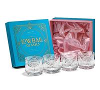 Bicchiere all'antica arte decorativa vintage anni 1920 | Set di 4 | 260 ml | Bicchieri in cristallo a coste antico per cocktail classici | cristalleria Whisky scanalata a fondo spesso