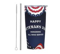 Bicchiere americano Happy Veterans Memorial Day con coperchio e cannuccia Bicchiere da caffè riutilizzabile in acciaio inossidabile da 20 once con isolamento sotto vuoto Tazza da viaggio