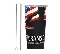 Bicchiere americano per il Memorial Day dei veterani patriottici con coperchio e cannuccia Bicchiere da 20 once in acciaio inossidabile con isolamento sotto vuoto Tazze da caffè riutilizzabili Tazza