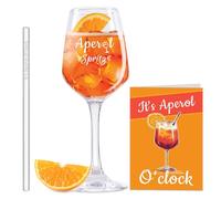 Bicchiere Aperol Spritz, cannucce in vetro con detti Aperol Spritz, set regalo Aperol Spritz, set con 1 bicchiere da cocktail e 1 cannuccia in vetro, Holy Aperoli, regalo Aperol per uomo e donna