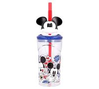 Bicchiere Bambini in 3D con grafica Disney Mickey Mouse da 360 ml, con cannuccia integrata, senza BPA, facile da lavare e riutilizzabile