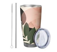 bicchiere botanico Set Di 1 Foglie Tropicali Astratto Boemia Grafica Artistica Pianta rosa giallo verde Isolato Can Cooler No Spill Infrangibile Yard Outdoor Picnic palestra Tazza da caffè 590 ml