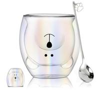 Bicchiere carino con isolamento a doppia parete, tazza per tè e latte, con orso carino, ottima idea regalo per compleanni, per ufficio e uso domestico (orso iridescente)