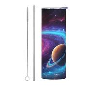 Bicchiere colorato con sistema solare con coperchi e cannuccia, 590 ml, a doppia parete, in acciaio inox, isolato, a prova di perdite, da viaggio, per bevande calde e fredde