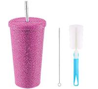 Bicchiere con Borchie e Strass da 500 Ml Bottiglia D'acqua Isolata con Glitter con Coperchio e Cannuccia Tazza per Acqua Sottovuoto in Acciaio Inossidabile con Spazzola per Tazza e Spazzole per(Rosa)