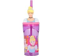 Bicchiere con cannuccia Cenerentola Principesse Disney con personaggio 3D in plastica riutilizzabile BPA Free capacità 360 ml