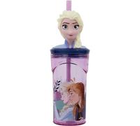 CARTOON Bicchiere con cannuccia con personaggio 3D in plastica riutilizzabile BPA Free capacità 360 ml (Frozen (1))