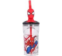 Bicchiere con cannuccia Spiderman Marvel con personaggio 3D in plastica riutilizzabile BPA Free capacità 360 ml