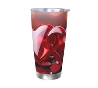 Bicchiere con coperchio a forma di cuori rossi di San Valentino, da 590 ml, a doppia parete, in acciaio inox, isolato, a prova di perdite, da viaggio, per bevande calde e fredde