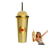 Bicchiere con microfono ispirato al film con coperchio e cannuccia, creativo a forma di vite elettrolitica, microfono dorato, tazza da caffè rimbalzante, merchandising, per bevande calde e fredde per