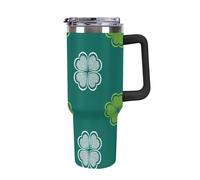 Bicchiere con motivo verde - Bicchiere in acciaio inossidabile isolato da 40 once con manico, coperchio e cannuccia, - Tazza da viaggio per bevande calde e fredde per caffè, acqua, tè e fru