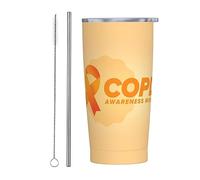 Bicchiere con nastro arancione del mese della sensibilizzazione sulla BPCO con coperchio e cannuccia Bicchiere da 20 once in acciaio inossidabile con isolamento sotto vuoto Tazze da caffè riutilizzab