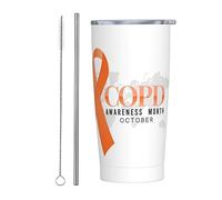 Bicchiere con nastro arancione del mese della sensibilizzazione sulla BPCO con coperchio e cannuccia Bicchiere da 20 once in acciaio inossidabile con isolamento sotto vuoto Tazze da caffè riutilizzab
