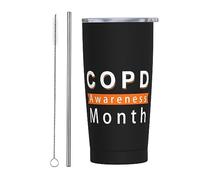 Bicchiere con nastro arancione del mese della sensibilizzazione sulla BPCO con coperchio e cannuccia Bicchiere da 20 once in acciaio inossidabile con isolamento sotto vuoto Tazze da caffè riutilizzab