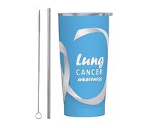 Bicchiere con nastro bianco per il mese della sensibilizzazione sul cancro al polmone con coperchio e cannuccia Bicchiere da 20 once in acciaio inossidabile con isolamento sotto vuoto Tazze da caffè