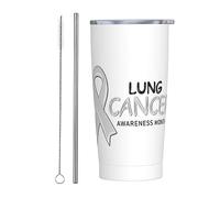 Bicchiere con nastro bianco per il mese della sensibilizzazione sul cancro al polmone con coperchio e cannuccia Bicchiere da 20 once in acciaio inossidabile con isolamento sotto vuoto Tazze da caffè