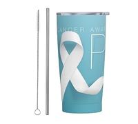 Bicchiere con nastro bianco per il mese della sensibilizzazione sul cancro al polmone con coperchio e cannuccia Bicchiere da 20 once in acciaio inossidabile con isolamento sotto vuoto Tazze da caffè