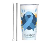 Bicchiere con nastro blu per il mese della consapevolezza del cancro alla prostata con coperchio e cannuccia Bicchiere da 20 once in acciaio inossidabile con isolamento sotto vuoto Tazze da caffè riu