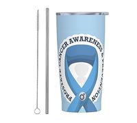 Bicchiere con nastro blu per il mese della consapevolezza del cancro alla prostata con coperchio e cannuccia Bicchiere da 20 once in acciaio inossidabile con isolamento sotto vuoto Tazze da caffè riu