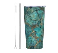 Bicchiere con pietra preziosa turchese lucido, con coperchio e cannuccia, 590 ml, tazza da caffè ghiacciata isolata sottovuoto, bottiglia da viaggio riutilizzabile in acciaio inox