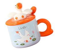 Bicchiere da 14 Once di Grande Capacità, Tazza da Caffè a Forma di Anatra, Tazza da Viaggio in Ceramica Resistente al Calore, Tazza da tè con Coperchio e Cucchiaio, la Felicità(Orange)