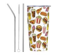 Bicchiere da 20 once con coperchio e cannuccia, carino cibo patatine fritte pizza bevanda bicchiere isolato tazze in acciaio inox, tazza da caffè personalizzata bottiglia d'acqua tazza da viaggio