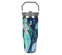 Bicchiere da 30 once con cannuccia e manico - Tazza da viaggio isolata in acciaio inossidabile con sirena nella grotta misteriosa - Tazza sottovuoto a prova di perdite per caffè e acqua, regali di c