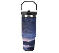 Bicchiere da 30 once con manico e coperchio per sorseggiare, tazza da viaggio in acciaio inossidabile con ragazza che guarda le stelle, tazza isolata per auto, per esterni