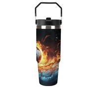 Bicchiere da 30 once con manico e coperchio per sorseggiare, tazza da viaggio in acciaio inossidabile, tazza da caffè isolata da calcio nel fuoco e nell'acqua, per auto, per esterni