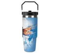 Bicchiere da 30 once con manico e coperchio per sorseggiare, tazza da viaggio in acciaio inossidabile, tazza isolata per auto con libellula astratta colorata per esterni